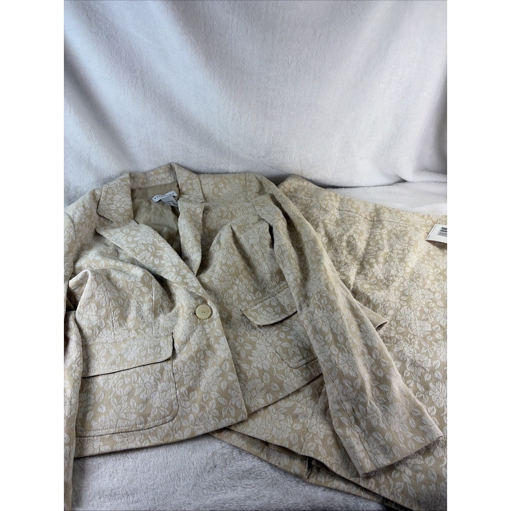 Vintage Villager Liz Claiborne Linen Blend Floral‎ Brocade Skirt Suit Set 6 NWT